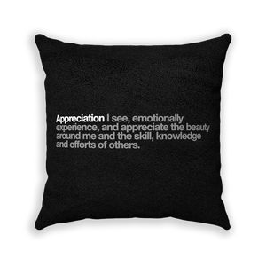 Appreciation Black Faux Suede Square Pillow - Various Sizes freeshipping - VALUES.INK