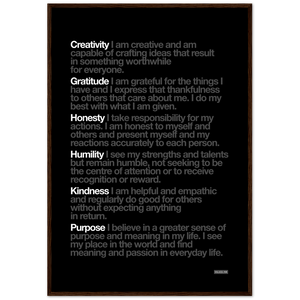 Black "Customisable" 6 Values Wooden Framed Print - Various Sizes freeshipping - VALUES.INK