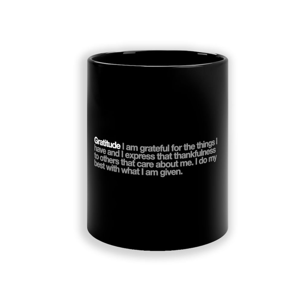 Gratitude Ceramic Mug in Black - 11oz/325ml freeshipping - VALUES.INK