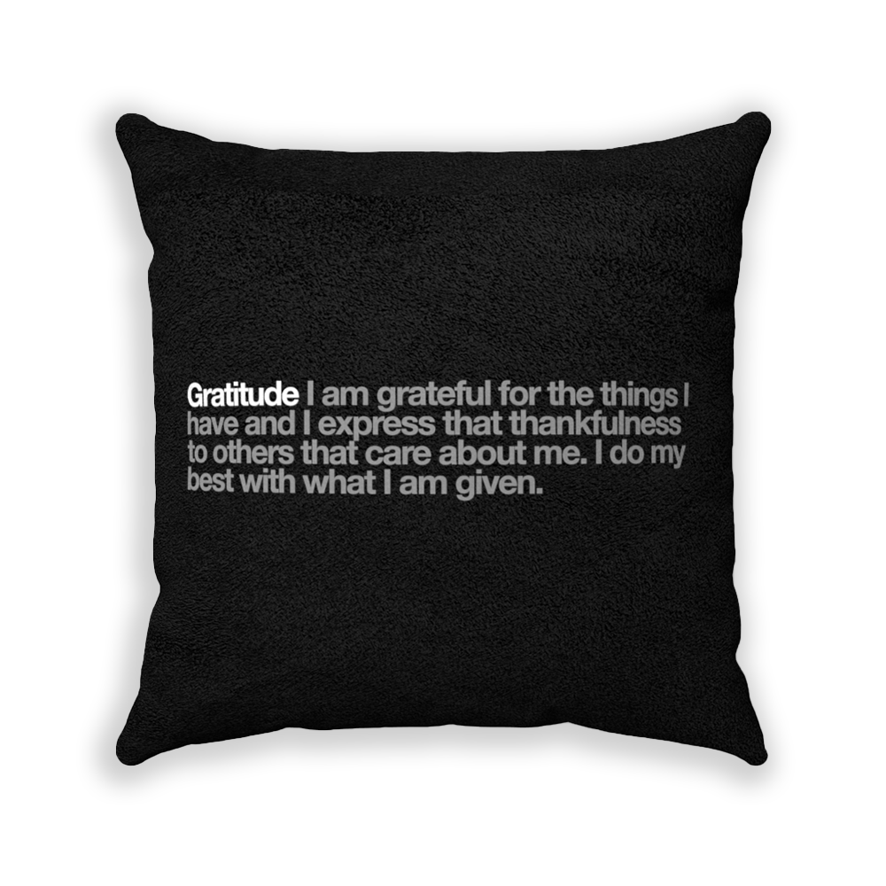 Gratitude Black Faux Suede Square Pillow - Various Sizes freeshipping - VALUES.INK