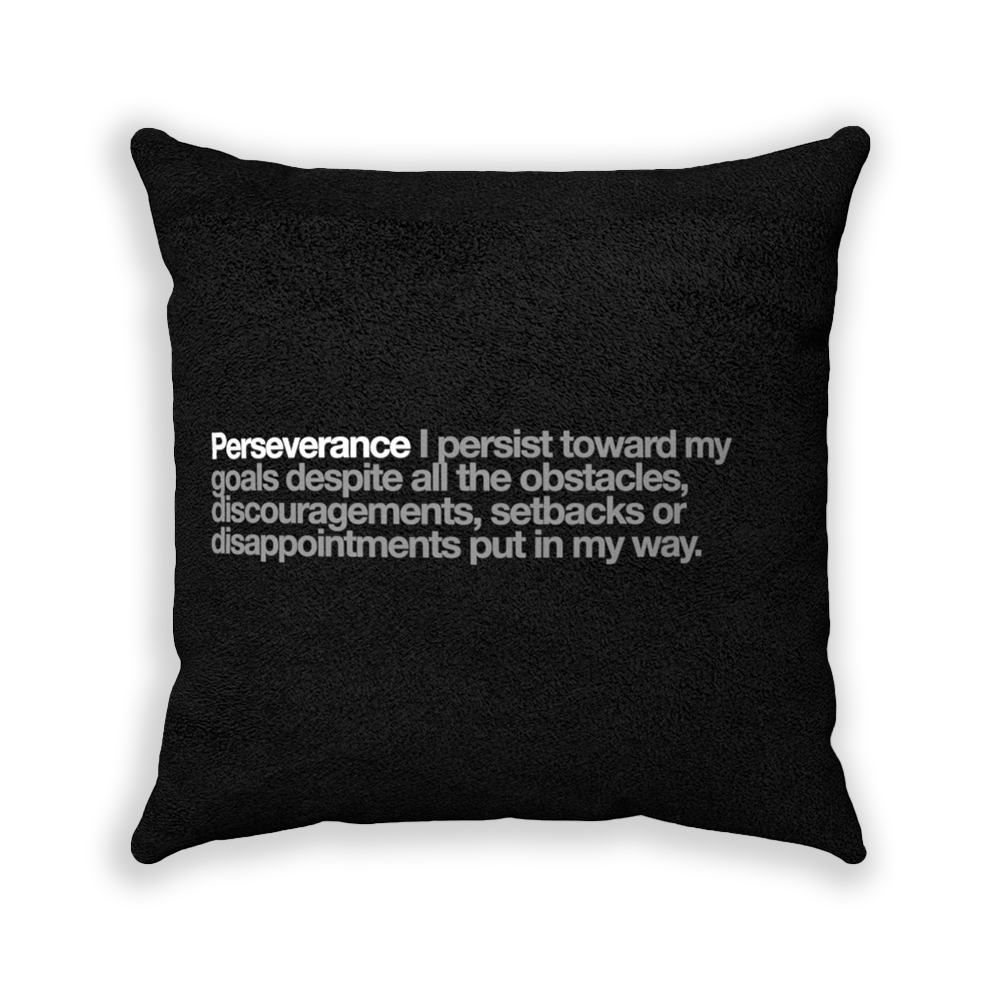 Perseverance Black Faux Suede Square Pillow - Various Sizes freeshipping - VALUES.INK