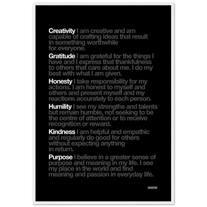 Black "Customisable" 6 Values Wooden Framed Print - Various Sizes freeshipping - VALUES.INK