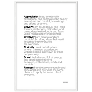 White "Customisable" 6 Values Wooden Framed Print - Various Sizes freeshipping - VALUES.INK