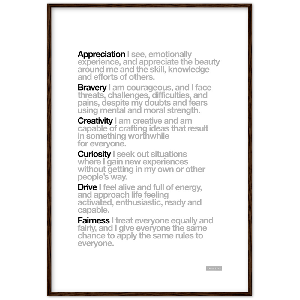 White "Customisable" 6 Values Wooden Framed Print - Various Sizes freeshipping - VALUES.INK