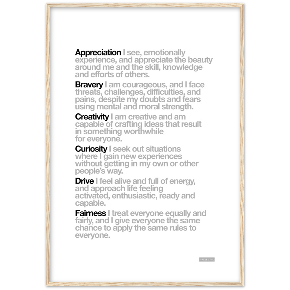 White "Customisable" 6 Values Wooden Framed Print - Various Sizes freeshipping - VALUES.INK