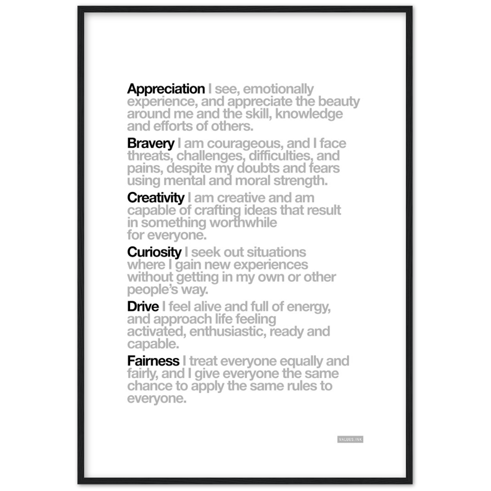 White "Customisable" 6 Values Wooden Framed Print - Various Sizes freeshipping - VALUES.INK