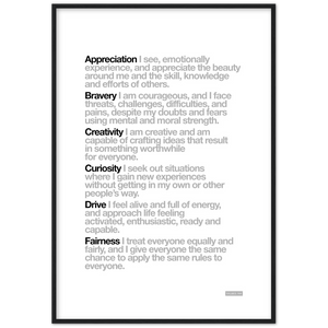 White "Customisable" 6 Values Wooden Framed Print - Various Sizes freeshipping - VALUES.INK